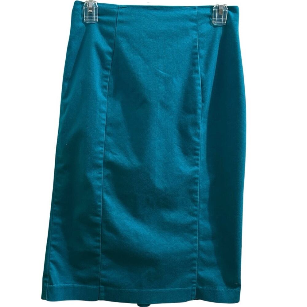Vintage Worthington Teal Y2K Stretch Pencil Skirt Kick Pleats Retro Pinup Small
